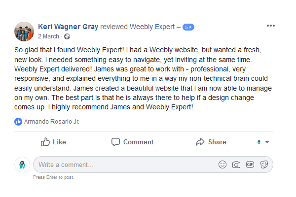client comments for weebly expert