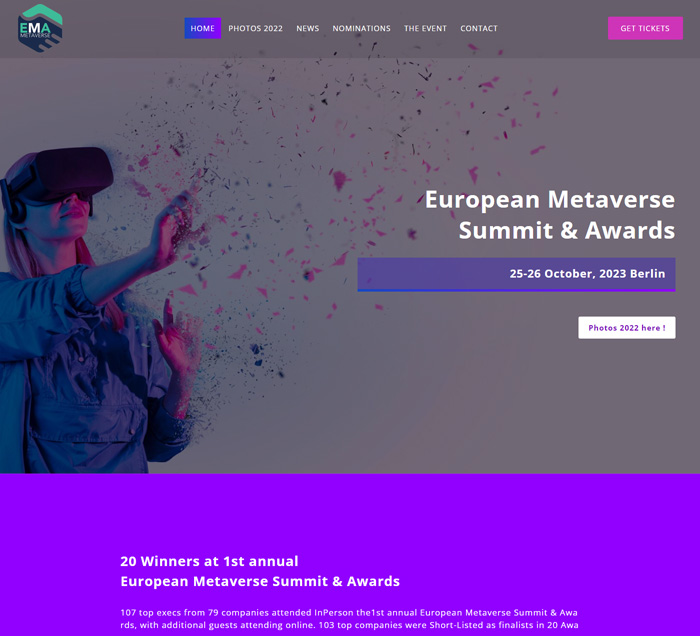 European Metaverse submit and awards website redesign by Weebly expert