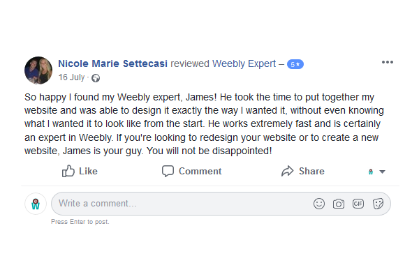Facebook testimonial by Nicole M