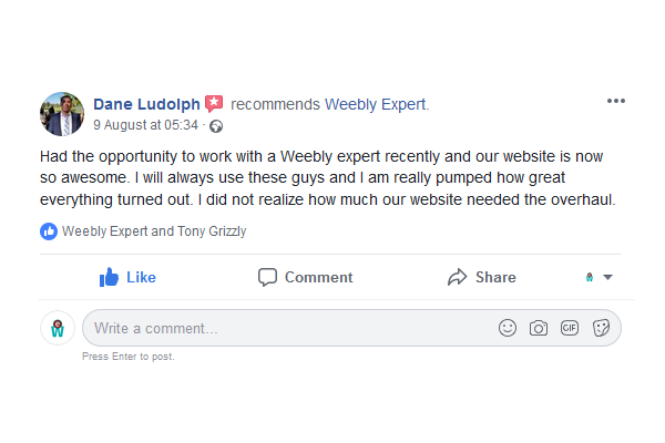 Dane L comments about his Weebly website redesign
