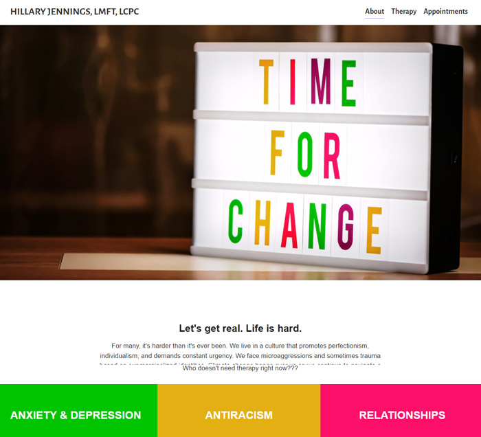 Hillary Jennings weebly website design for therapist and shrinks