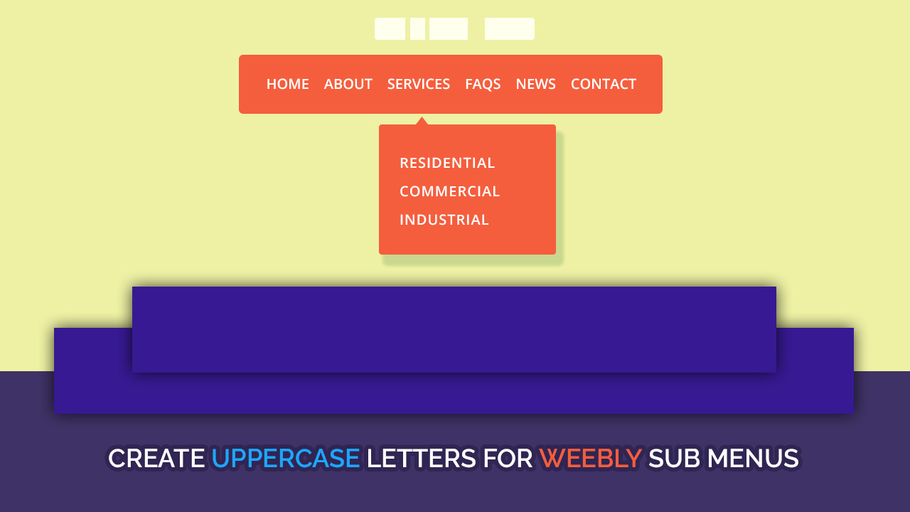 A diagram showing website navigation menu and sub menus or drop down pages for creating weebly uppercase sub menus and capitalization structure