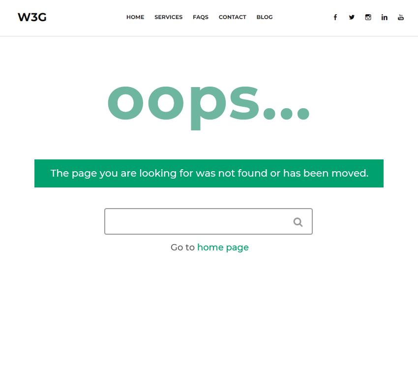 Custom 404 page not found designed and created for weebly website