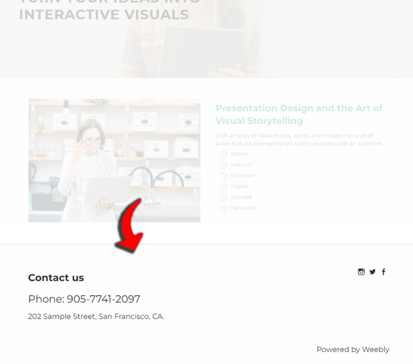 Weebly website footer with white background color