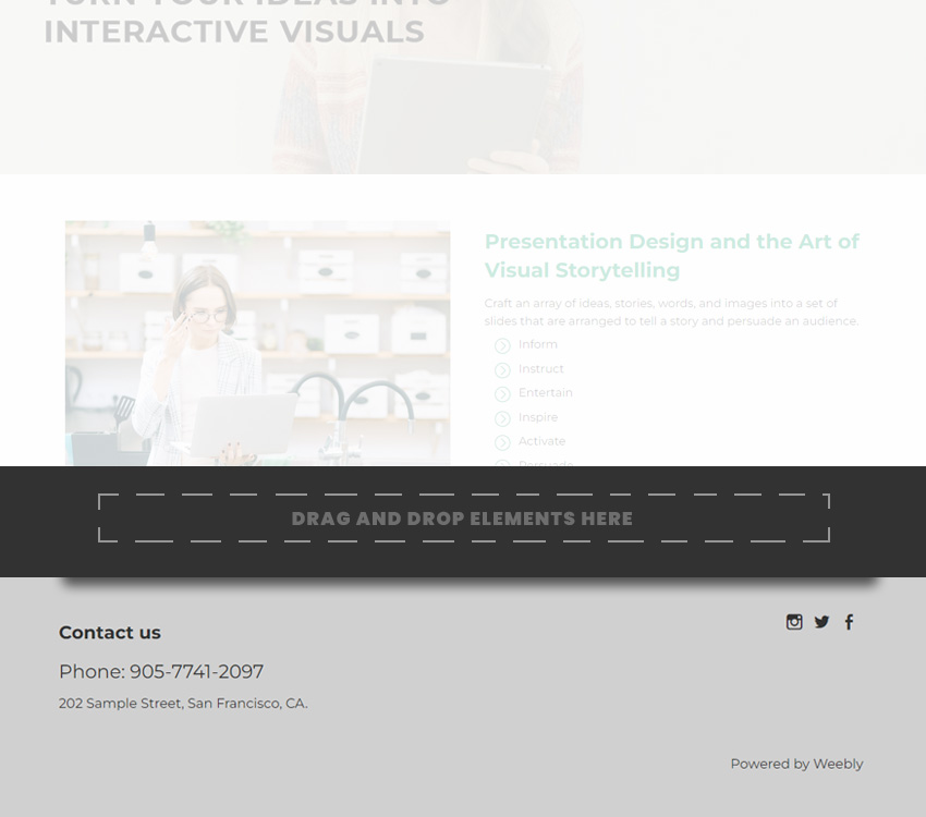Create content area above weebly website footer