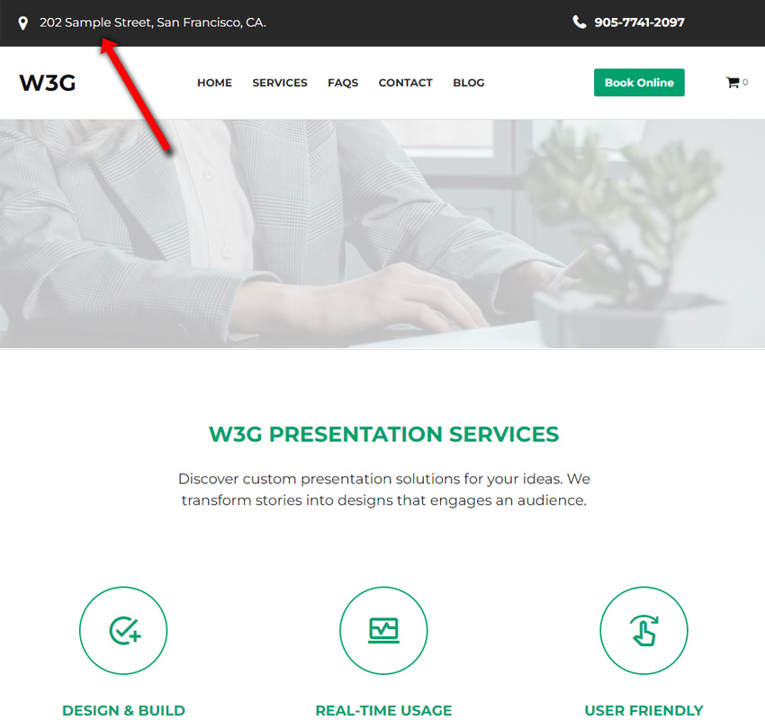 Add address and location Weebly website header