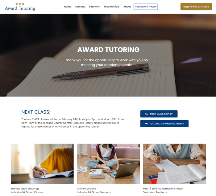Award Tutoring Weebly website example