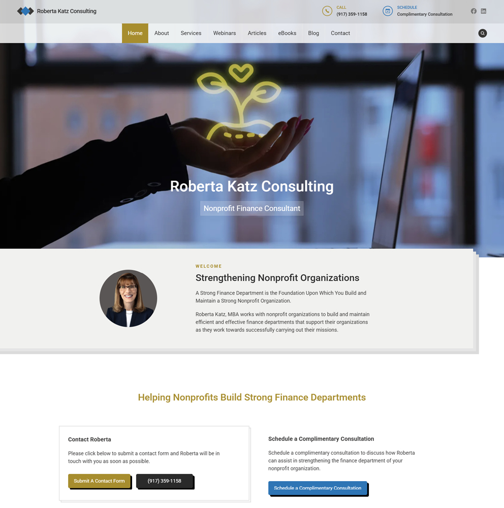 Weebly to WordPress website transfer example for Roberta Katz Consulting