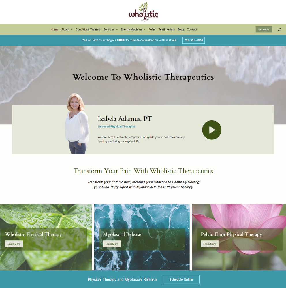 Weebly website moved to WordPress and redesigned for Wholistic Therapeutics