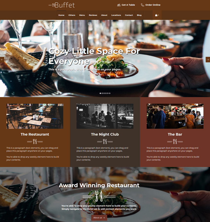 Buffet, dark background weebly theme for food and restaurant websites