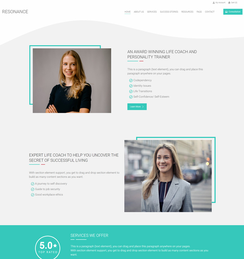 Resonance template for Weebly websites