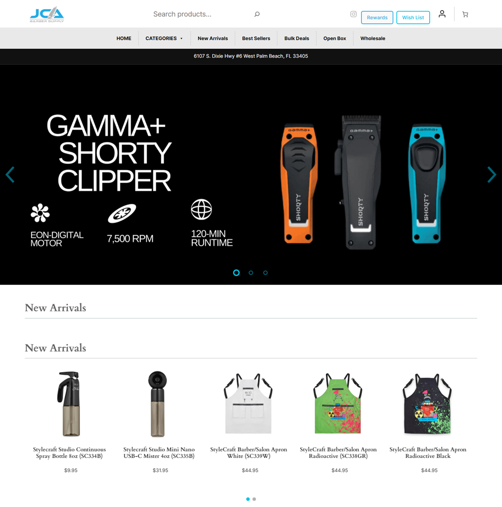 JCA Barber Supply website
