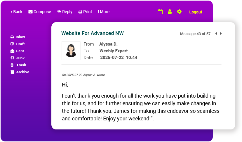 Email message conversation with Alyssa D