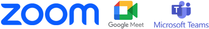 Video conference apps showing Zoom, Google Meet and Microsoft Teams