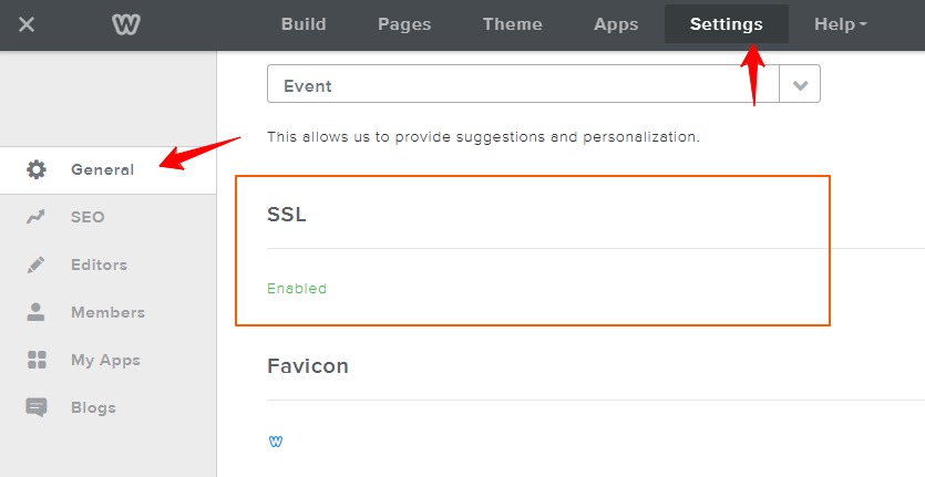 Shows Weebly settings for how to enable or disable SSL for Weebly website